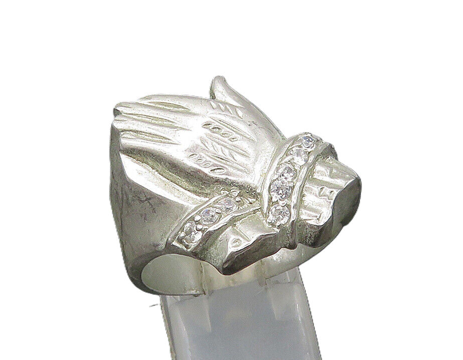 925 Sterling Silver  Vintage Topaz Prayer Hands Large Band Ring Sz 12  RG22431