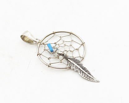 925 Sterling Silver  Vintage Petite Turquoise Dream Catcher Pendant  PT7431
