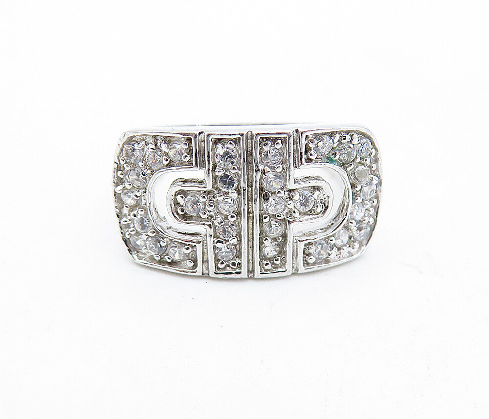 925 Sterling Silver  White Topaz Shiny Square Dome Band Ring Sz 6  RG6379