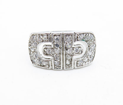 925 Sterling Silver  White Topaz Shiny Square Dome Band Ring Sz 6  RG6379