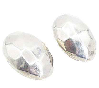 925 Sterling Silver  Vintage Shiny Hammered Dome Non Pierce Earrings  EG4443