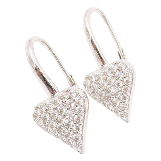 925 Sterling Silver Vintage Earrings Cluster CZ Love Heart Lever Back  EG14153