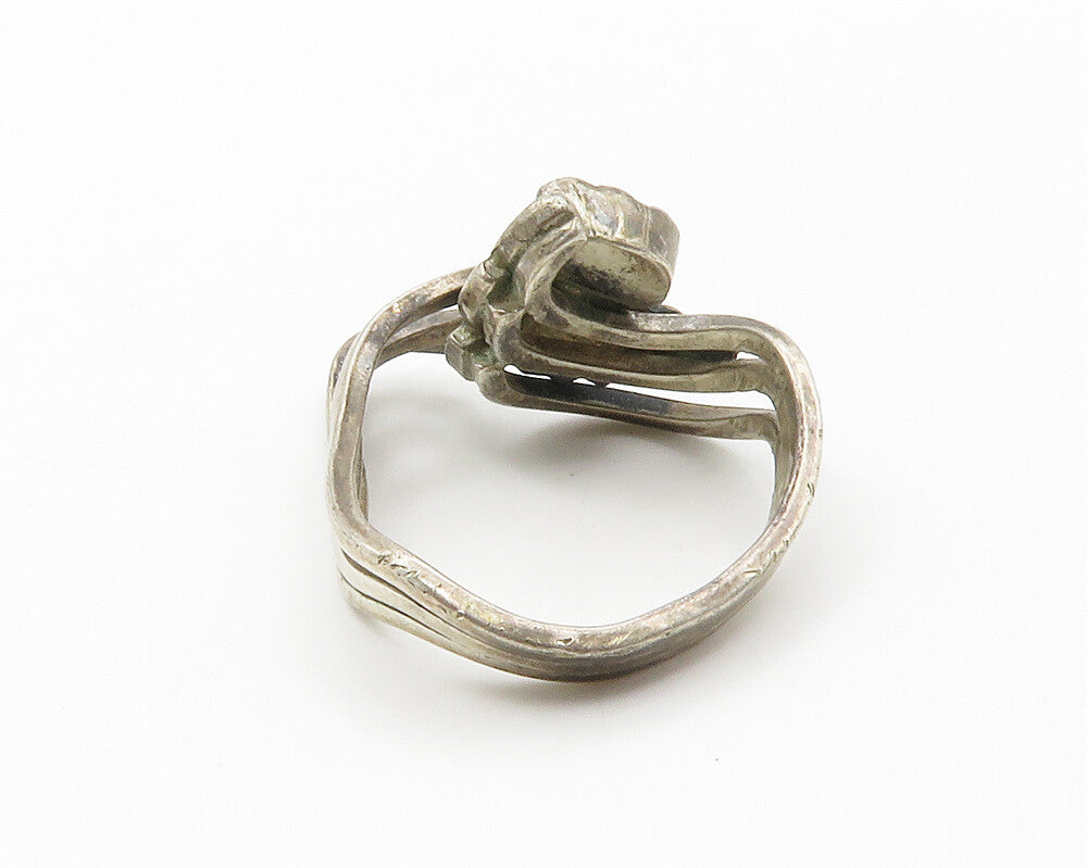 925 Sterling Silver  Vintage Mother Of Pearl Floral Cocktail Ring Sz 7  RG14974