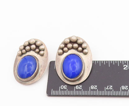 925 Sterling Silver Vintage Earrings Oval Cabochon Lapis Lazuli Clips  EG13748