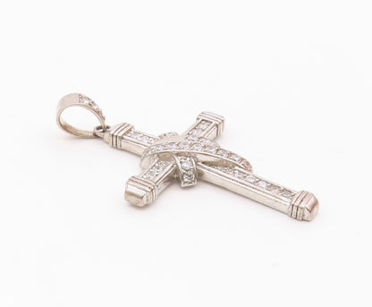 925 Silver  Vintage Cubic Zirconia Wrapped Religious Cross Pendant  PT20499