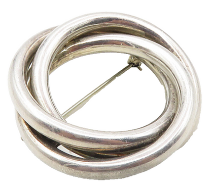 ZINA 925 Sterling Silver  Vintage Shiny Open Triple Circles Brooch Pin  BP3911