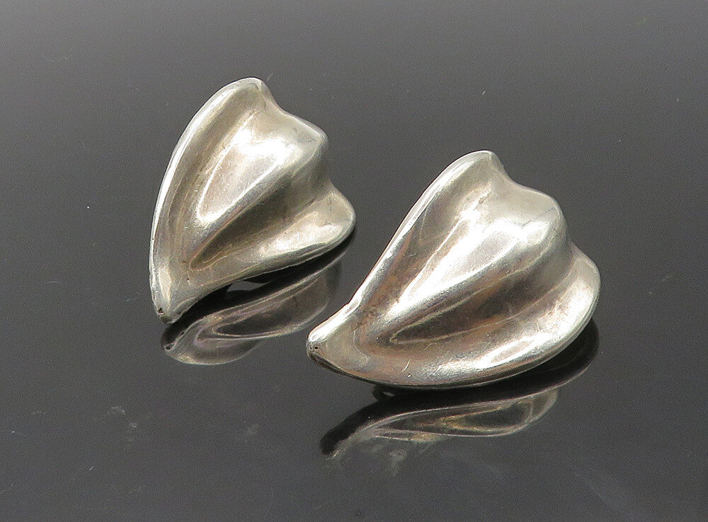 925 Sterling Silver  Vintage Shiny Floral Leaf Non Pierce Earrings  EG4834