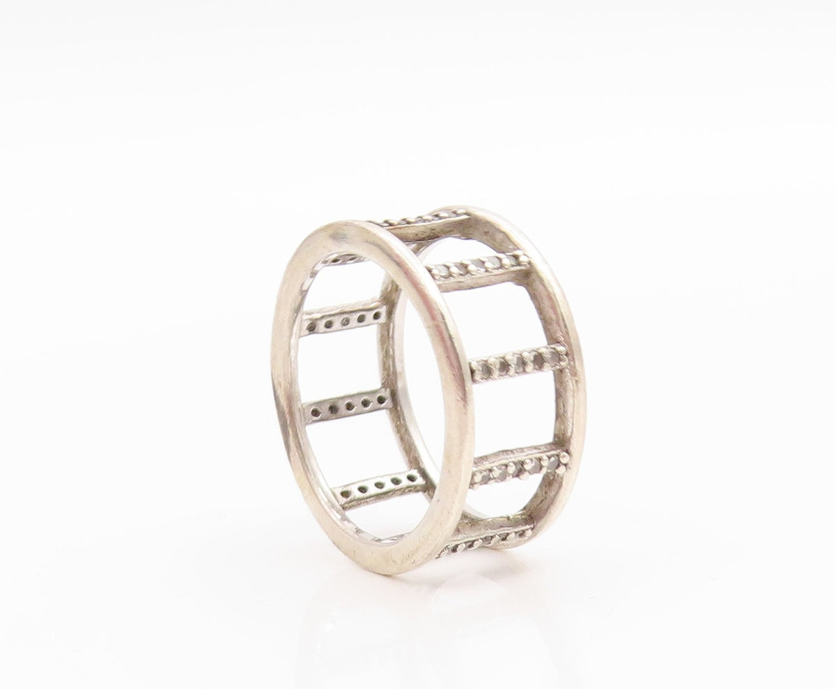 925 Sterling Silver Vintage Ring CZ Geometric Square Cutout Band  Sz 8  RG35845