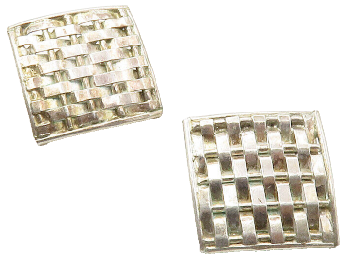 MEXICO 925 Sterling Silver Vintage Woven Design Non Pierce Earrings  EG6813