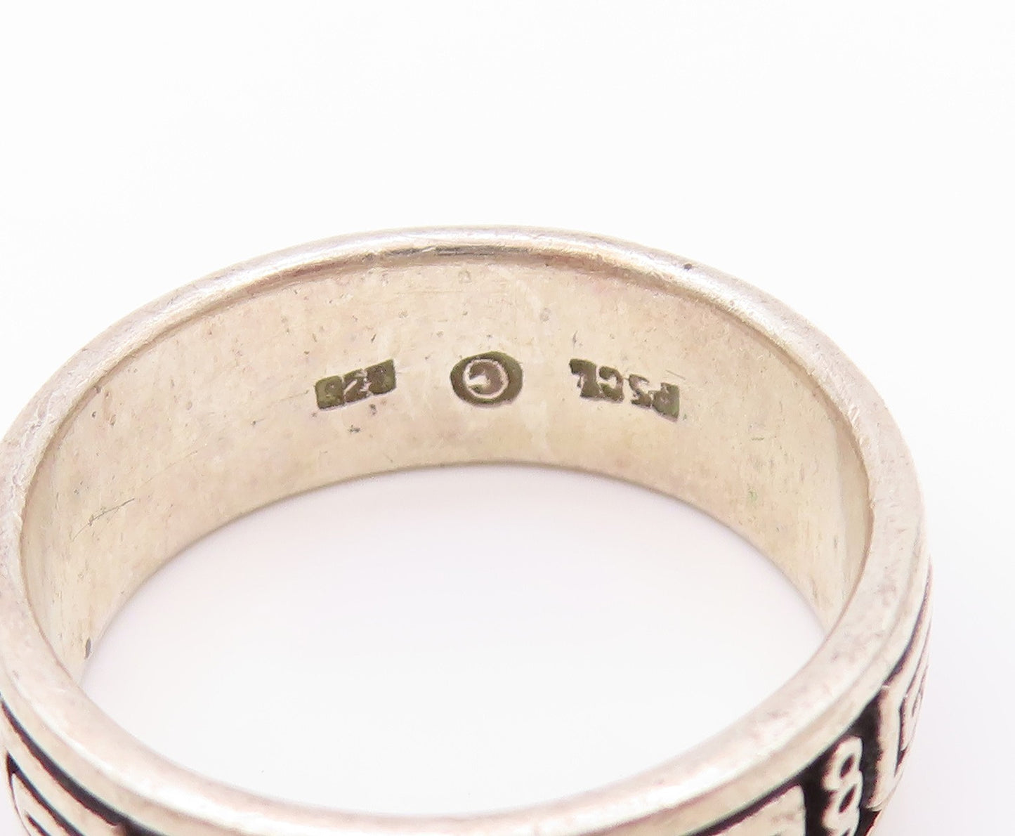 925 Sterling Silver Vintage Ring PETER STONE Dark Tone Maze Key  Sz 9  RG32420