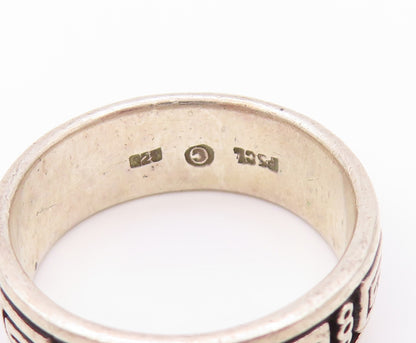 925 Sterling Silver Vintage Ring PETER STONE Dark Tone Maze Key  Sz 9  RG32420