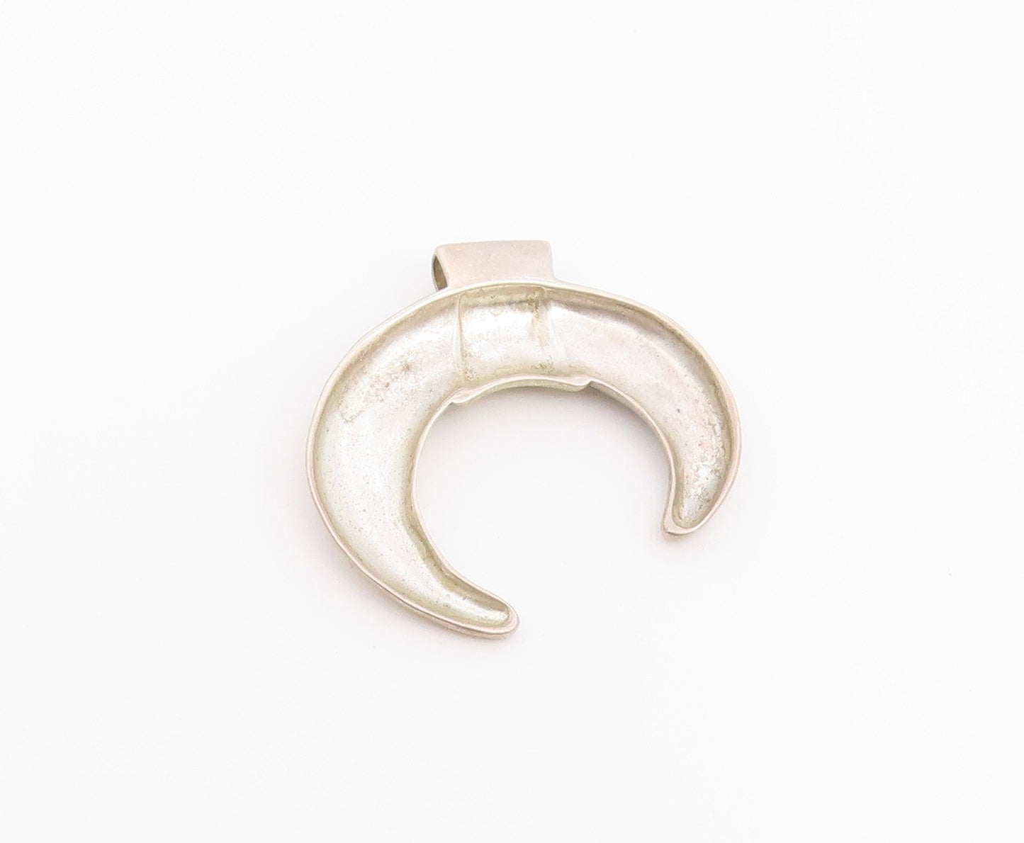 925 Sterling Silver Vintage Pendant Modernist Hammered Crescent Moon  PT26512