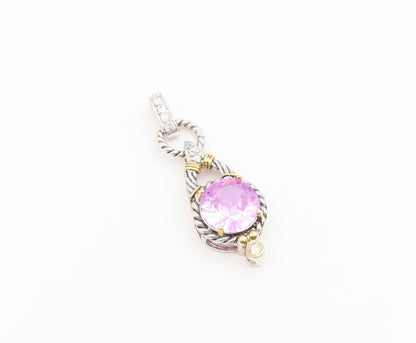 925 Sterling Silver Vintage Pendant Two Tone Amethyst Twisted Cable Drop PT26615