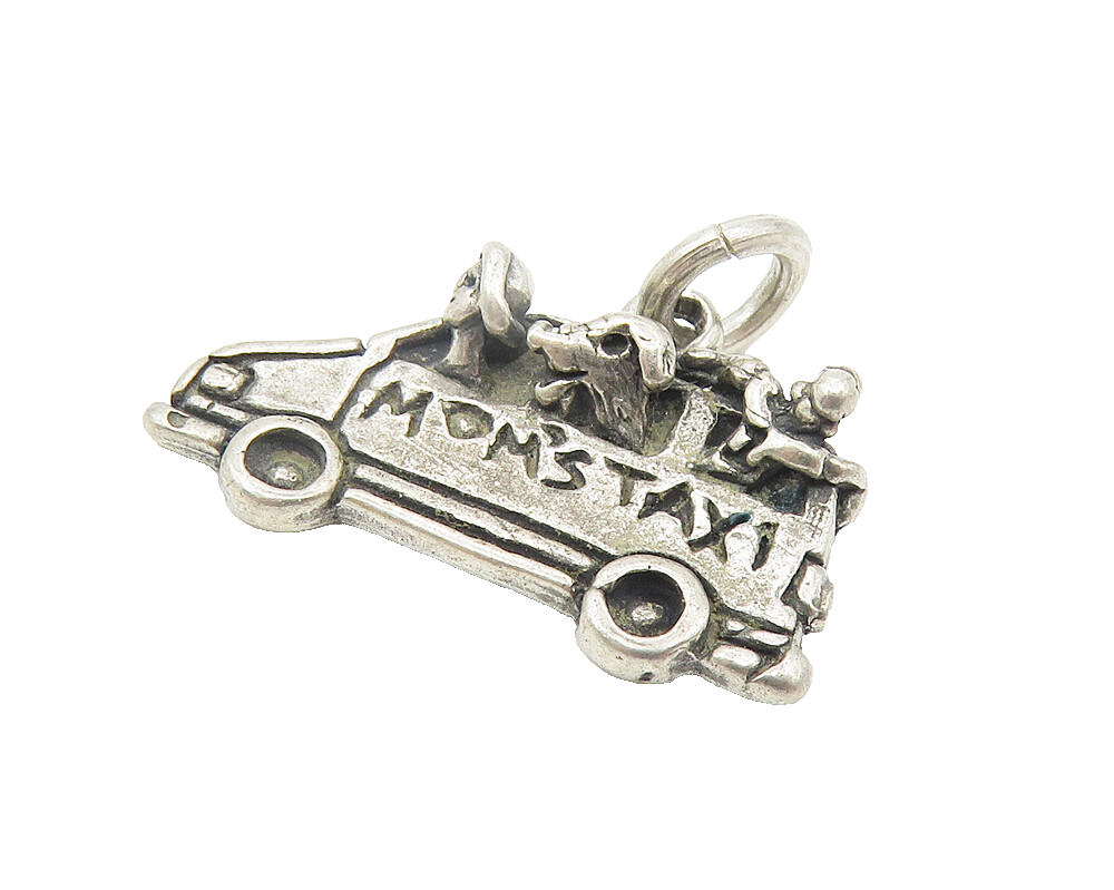 925 Sterling Silver  Vintage Petite Dark Tone Mom's Taxi Etched Pendant PT9099