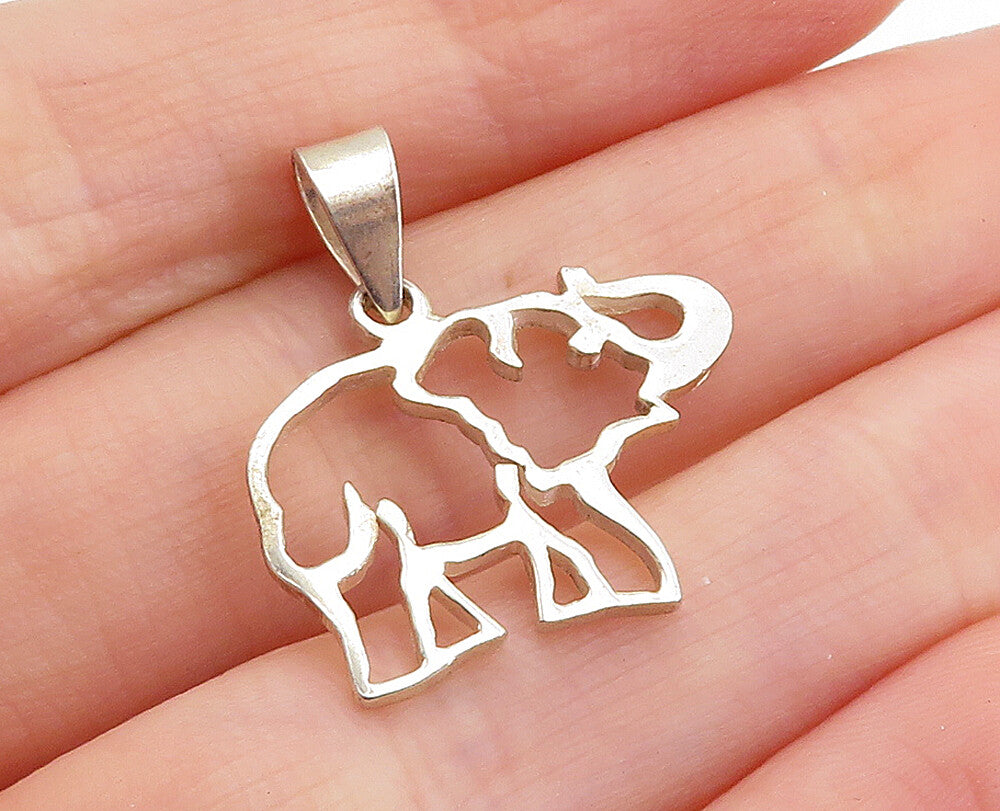 925 Sterling Silver  Petite Shiny Open Elephant Outline Drop Pendant  PT5706