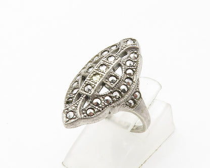 925 Sterling Silver  Vintage Sparkling Cross Detail Cocktail Ring Sz 6 RG14441