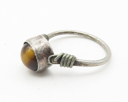 925 Sterling Silver  Vintage Cabochon Cut Tiger's Eye Band Ring Sz 6  RG10673