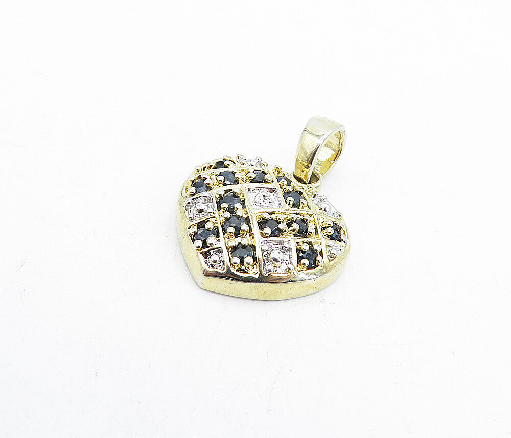 925 Sterling Silver  Shiny Sapphire Two Tone Love Heart Drop Pendant  PT3576
