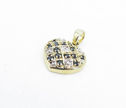925 Sterling Silver  Shiny Sapphire Two Tone Love Heart Drop Pendant  PT3576