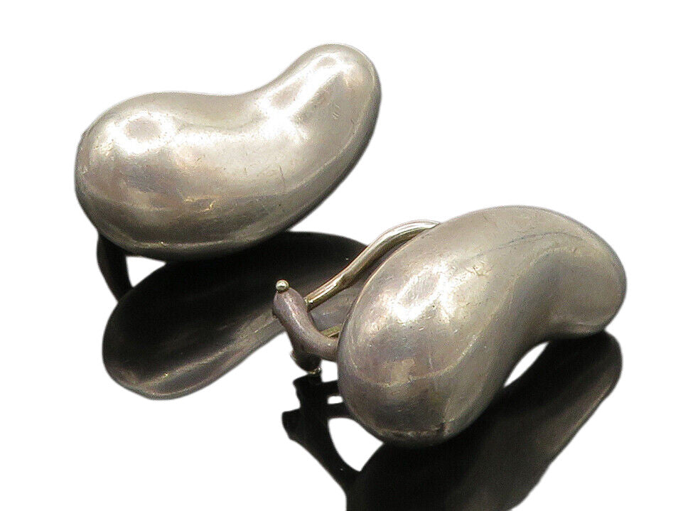 TIFFANY & CO. 925 Silver  Vintage Smooth Bean Shape Non Peirce Earrings EG6565
