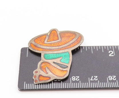 925 Sterling Silver Vintage Brooch MEXICO Enameled Sombrero Design Pin  BP11914