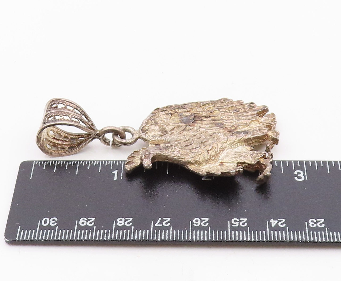 925 Sterling Silver  Vintage Shiny Diamond Cut Eagle Motif Pendant  PT15228