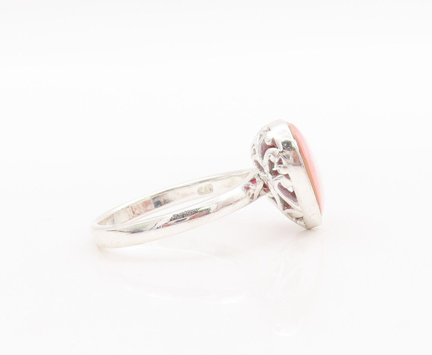 925 Sterling Silver Vintage Ring Minimalist Heart Inlay Gemstone  Sz 9  RG28633