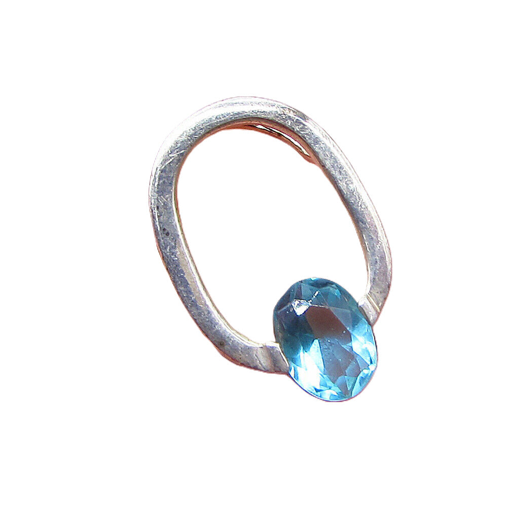 925 Sterling Silver  Oval Cut Faceted Blue Topaz Slider Pendant  PT1630