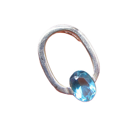 925 Sterling Silver  Oval Cut Faceted Blue Topaz Slider Pendant  PT1630