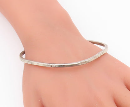 SOUTHWESTERN 925 Silver Vintage Rounded Square Etched Bangle Bracelet BT8625
