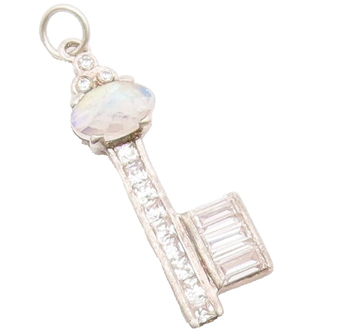 DESIGNER 925 Silver  Vintage Moonstone & Cubic Zirconia Key Pendant  PT20405