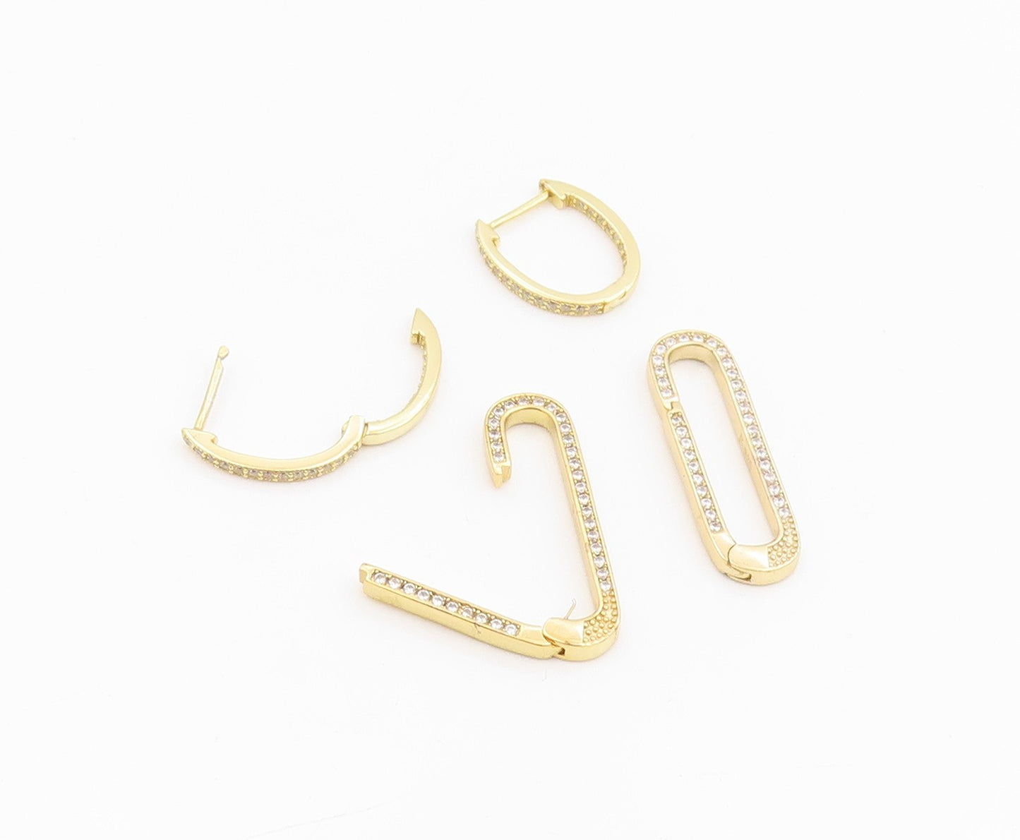 925 Sterling Silver Vintage Earrings Gold Plated CZ Paperclip Dangle  EG14237