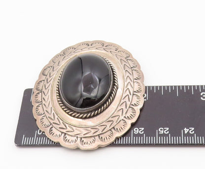 925 Sterling Silver Vintage Brooch Pin Cabochon Black Onyx  BP12346