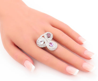 925 Sterling Silver Vintage Ring Multi Shaped Gemstone & CZ  Sz 7.5  RG29040