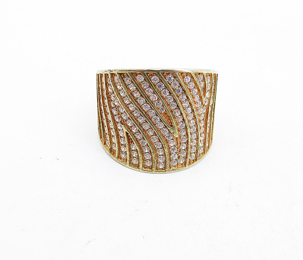925 Sterling Silver  Topaz Gold Plated Swirl Tapered Band Ring Sz 7  RG4616