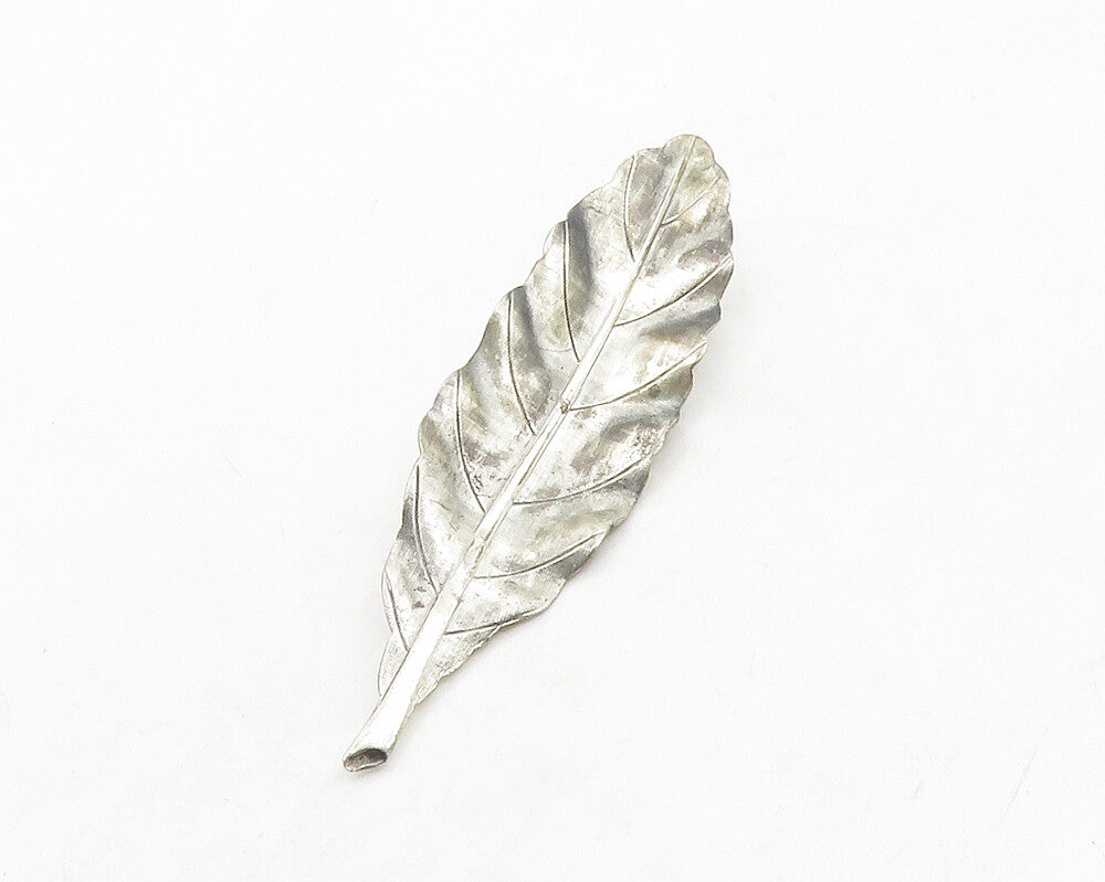 925 Sterling Silver  Vintage Dark Tone Single Leaf Motif Brooch Pin  BP5094