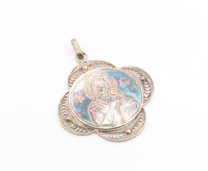 925 Sterling Silver Vintage Pendant Religious Virgin Mary Filigree  PT25942