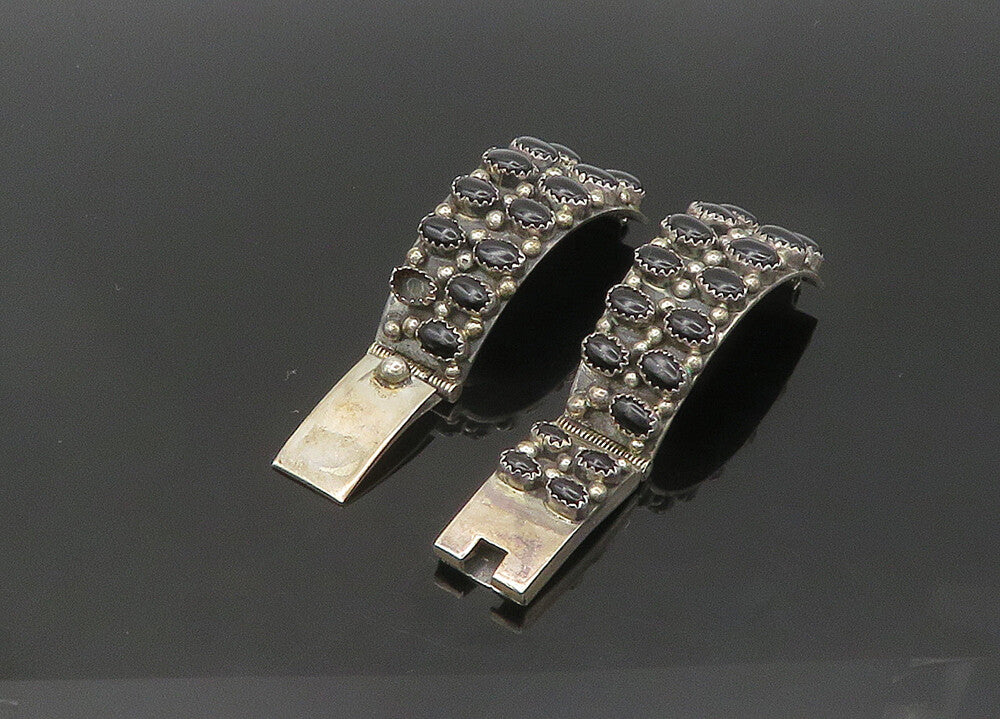 NAVAJO 925 Sterling Silver Vintage Black Onyx Watch Clips Straps TR2988