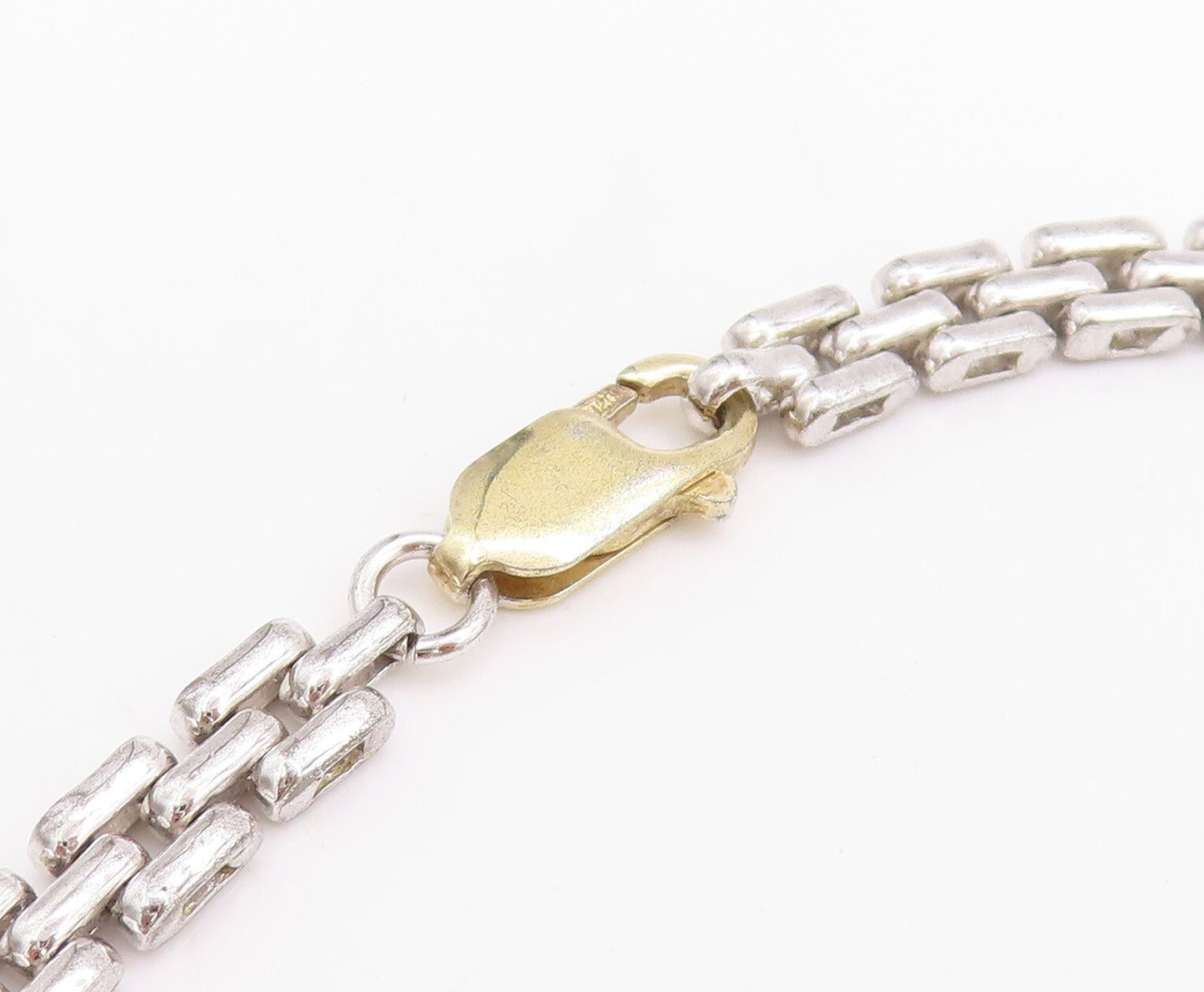 925 Sterling Silver Vintage Necklace Gold Plated Brutalist Carved Links  NE4424