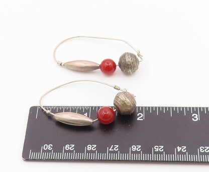 925 Sterling Silver Vintage Earrings Modernist Carnelian Bead Hoops  EG14500