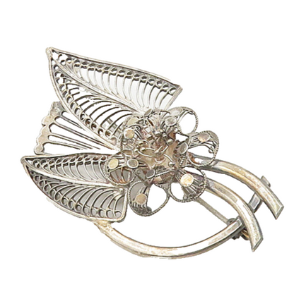 925 Sterling Silver  Vintage Filigree Detail Floral Motif Brooch Pin  BP7292