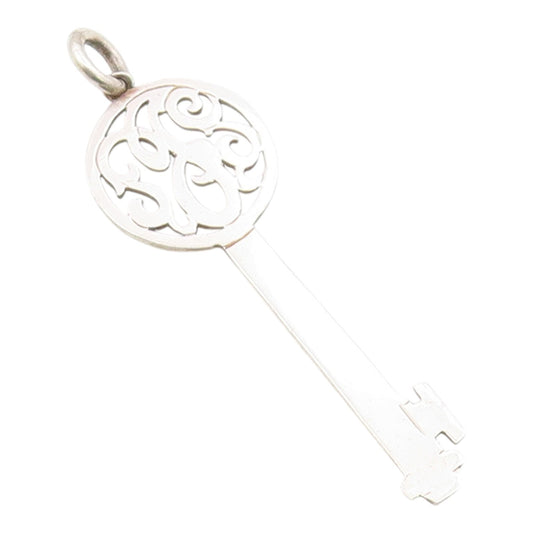 JANE BASCH 925 Silver  Vintage Shiny Cutout Detail Key Motif Pendant  PT14593