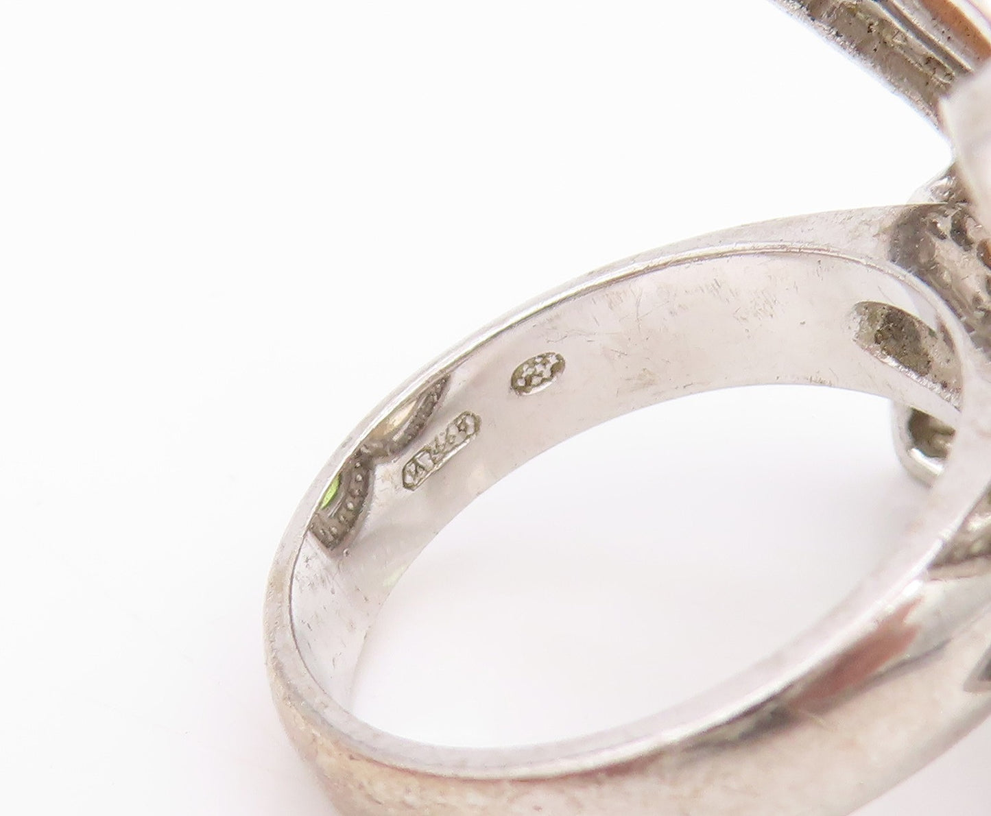 925 Sterling Silver Vintage Ring Pear Cut Gemstone Floral Band  Sz 7  RG34422