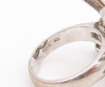 925 Sterling Silver Vintage Ring Pear Cut Gemstone Floral Band  Sz 7  RG34422