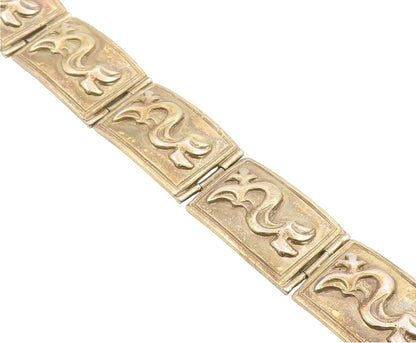 925 Sterling Silver Vintage Bracelet Gold Plated Storyteller Panel Link  BT11948