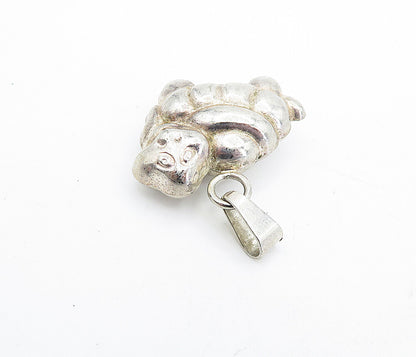 925 Sterling Silver  Vintage Shiny Puffy Turtle Motif Drop Pendant  PT3509