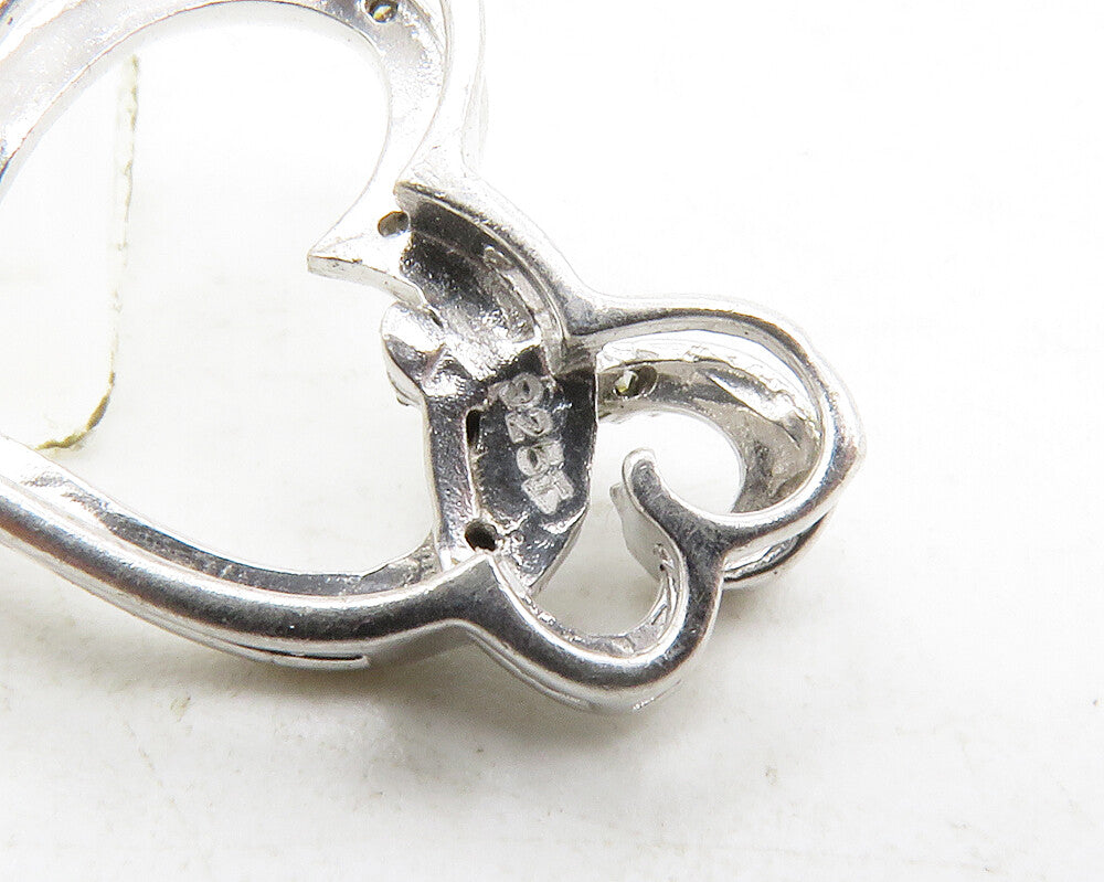 925 Sterling Silver  Genuine Diamonds Shiny Open Love Hearts Pendant  PT10556