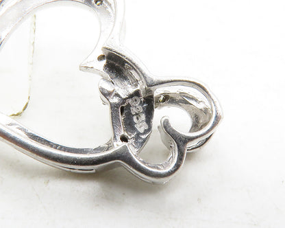 925 Sterling Silver  Genuine Diamonds Shiny Open Love Hearts Pendant  PT10556