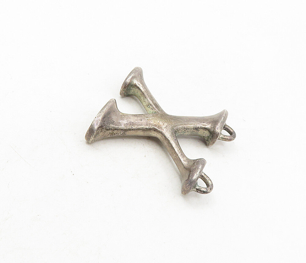 925 Sterling Silver  Vintage Dark Tone Letter X Initial Drop Pendant  PT6548