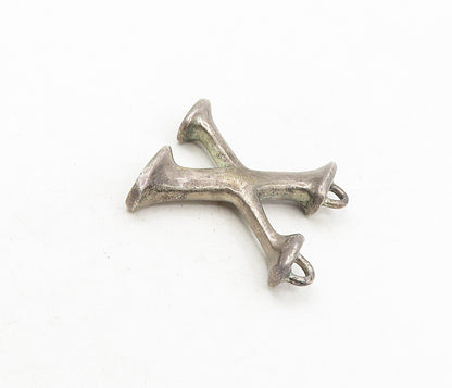 925 Sterling Silver  Vintage Dark Tone Letter X Initial Drop Pendant  PT6548